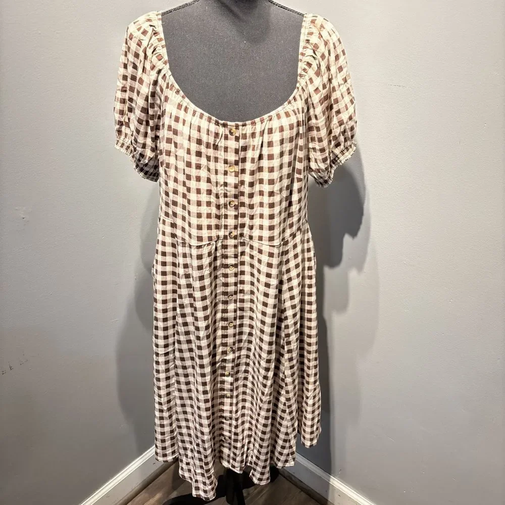 Torrid Cream and Brown Plaid Mini Dress - Picture 1 of 7
